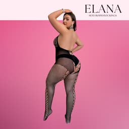 Elana - Selina Plus Size - Bodystocking - Visnet - Zeer Rekbaar - Erotische Lingerie met Open Kruis - Catsuit - L t/m XXL - Sexy Dames Lingerie - Bodysuit — thumbnail 2