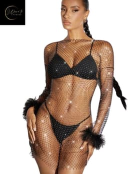 Sexy LIchaamssierraad – Bodychain – Kristallen – Diamant – Erotische Lingerie Vrouwen – Body Ketting – Chique & Sexy – Sexy LIngerie – Erotische Jurk met Strass & Veren Details – Party Dress – Classy Clubwear – Trendy – Dare to Undress – One Size — thumbnail 2