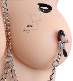 Verstelbare BDSM halsband voor vrouwen – PU leer nekband met kettingen & tepelklemmen voor bondage, rollenspel, SM & kinky dominantie — thumbnail 5