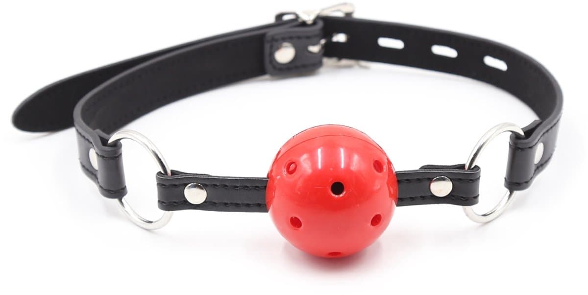 Smart Moves - Ball Gag - Plastic Bal met Ademgaten - Rood/Zwart — afbeelding 1