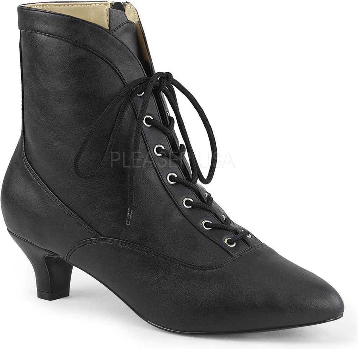 Fab-1005 enkellaars met veters en korte hak mat zwart - Steampunk Victoriaans - (EU 45 = US 14) - Pleaser Pink Label — afbeelding 1
