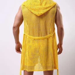 Transparante heren badjas - Capuchon - Geel - Sexy en erotisch - Polyester — thumbnail 4