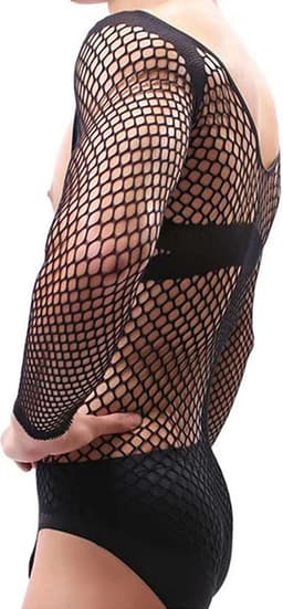 Sexy Heren Visnet Bodysuit - Lingerie met Lange Mouwen voor Mannen - One Size — thumbnail 5