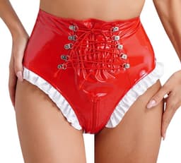 BamBella® Slip Onderbroek - Maat L/XL - Erotische Sexy BDSM Lingerie Dames - Zwart rits ondergoed Datex mix latex en stof wetlook open kruis — thumbnail 2