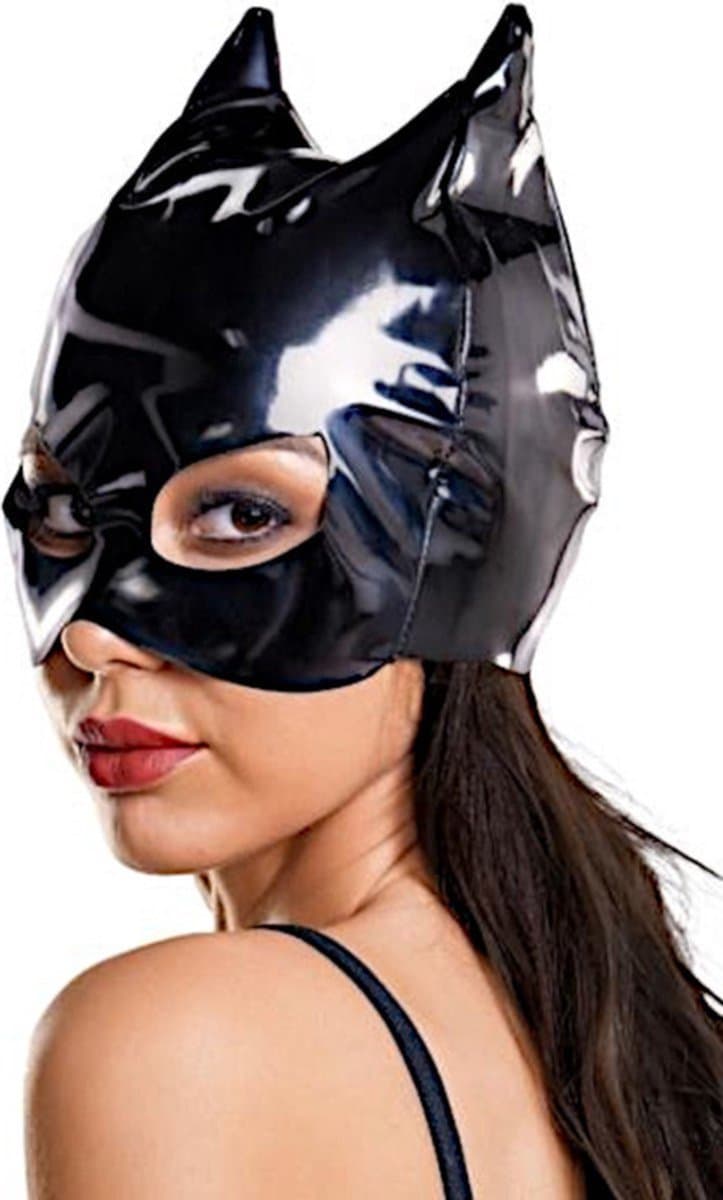 Glossy Ann Kattenmasker - Wetlook Cat Mask - Zwart - One Size- Sexy Wetlook Cat mask - Zwart One size One size — afbeelding 1