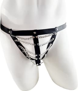 BamBella ® - String - Maat Onesize S M L - Zwart SM kleding Veter sluiting nep leer BDSM erotische heren kleding ondergoed lingerie onderbroek zwart — thumbnail 5