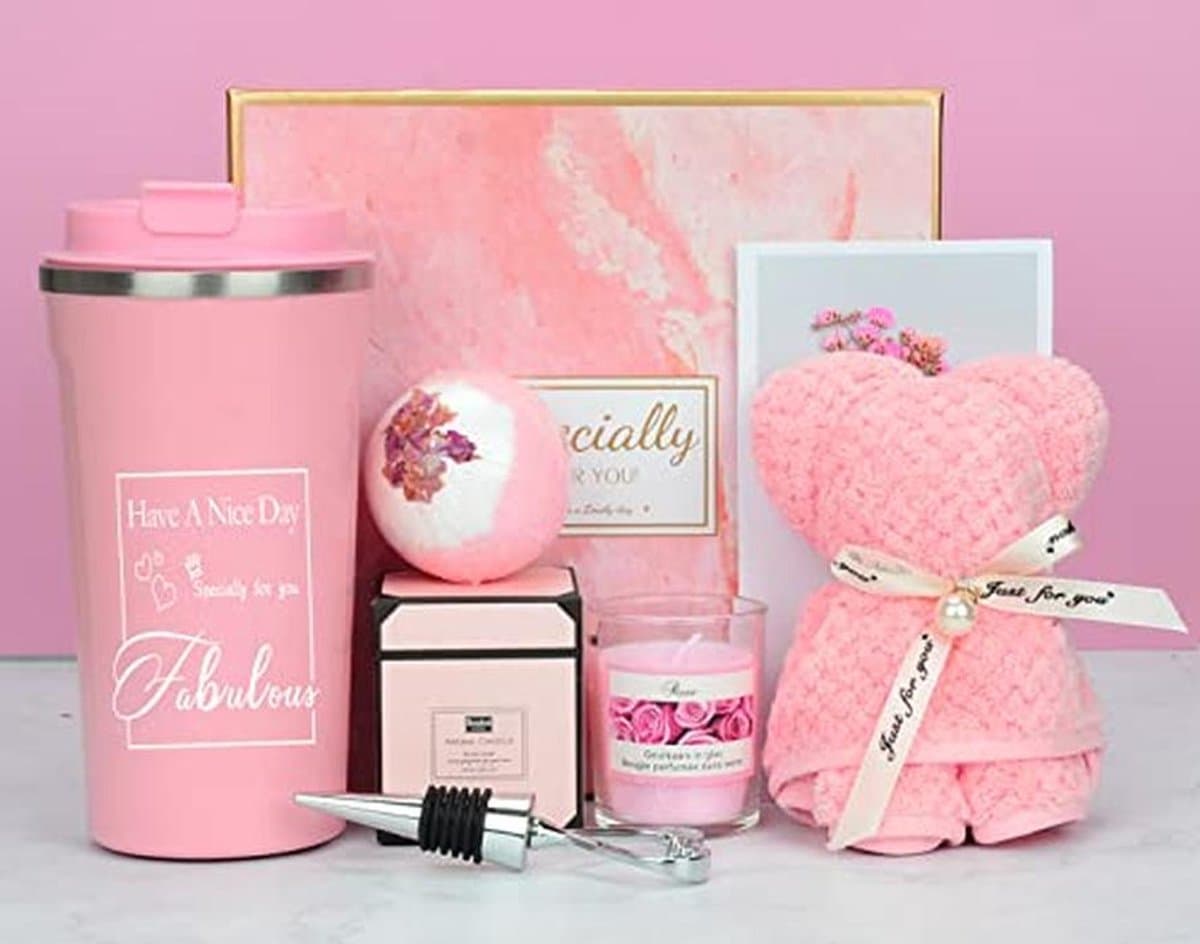 GEEKEO Vrouwen Cadeauset, Verjaardag voor haar, Unieke Moeder Beste Vriend, Get Well Soon Vrouwen, SPA Ontspannen Verwennen Gift Set Haar Vriendin Vrouw Zus, Roze (LH001) — afbeelding 1