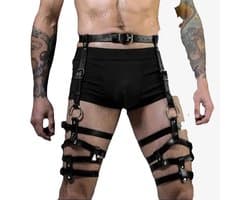 Benen en heup harnas - Leder - Outfit - BDSM - Feest - One size - Riemen en Gesp