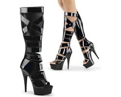 EU 39 = US 9 | DELIGHT-600-49 | 6 Heel, 1 3/4 PF Knee High Gladiator Boot, Back Zip