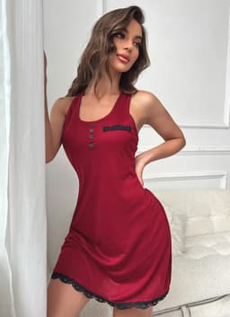 Erotische nachtkleding - Nachthemd - Jurk met knoopjes - Sexy dress - Mini rok - Racerback - Voor haar — thumbnail 3