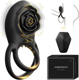 DOWO® - Vibrerende Cockring - met Afstandsbediening - met Roos Clitoris Stimulator - Cockring - Penisring - Cockring Vibrerend - 8 Vibratiestanden - 2 in 1 - Cock Ring Siliconen - Sex toys - Seksspeeltje voor Mannen & Vrouwen - Zwart — thumbnail 1