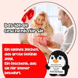 Liefdes Pinguïn - Romantisch Geschenk - Cadeau Geven - Handgemaakt Ontwerp - 5 x 7 cm - Wit Zwart — thumbnail 3