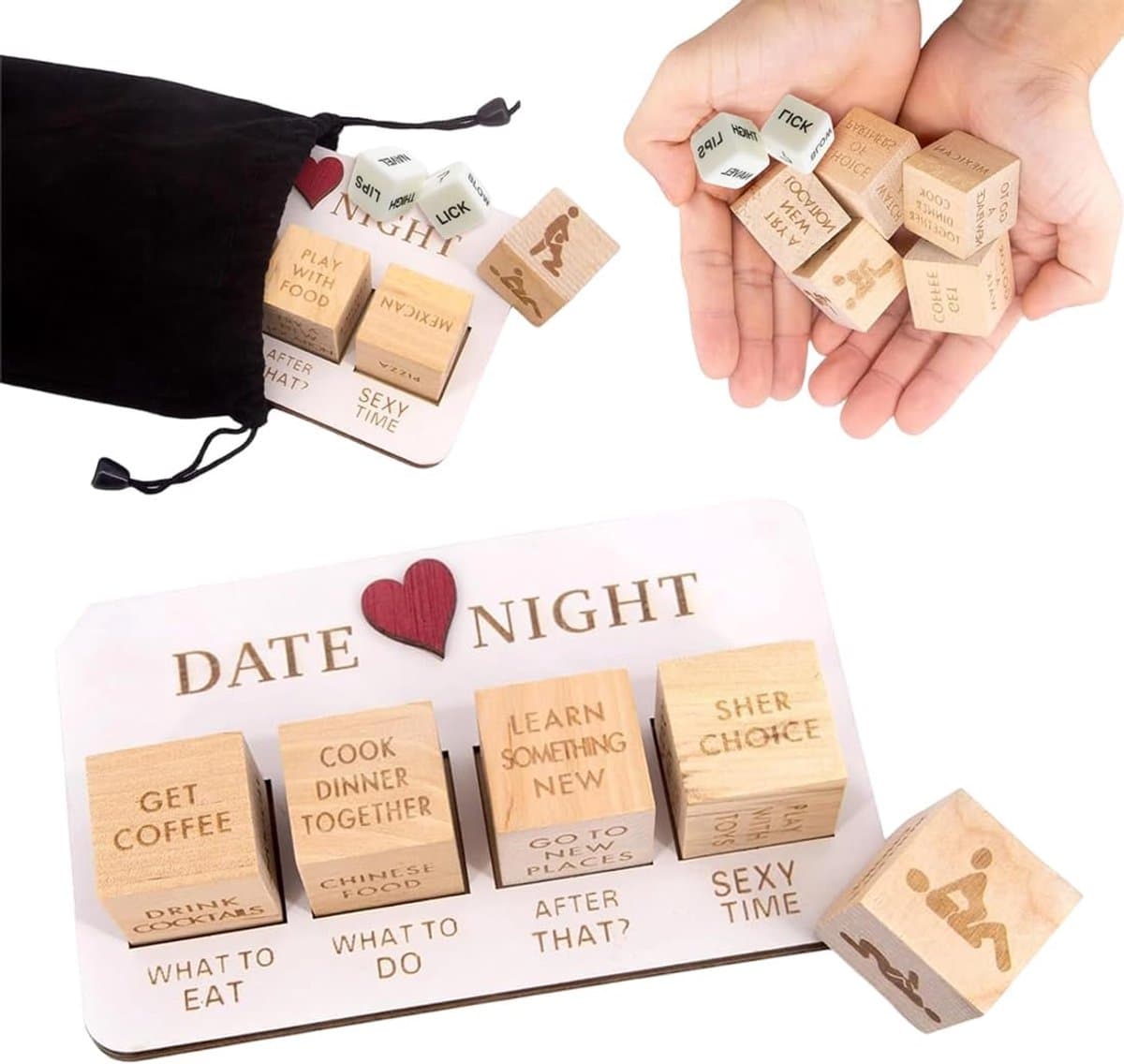 Koppel Dobbelstenen - Date Night - Relatie Versterken - Houten Dobbelstenen - 5 stuks - Niet gespecificeerd — afbeelding 1
