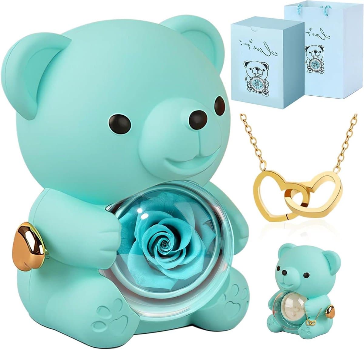 Rozenbeer Cadeauset - Eeuwige Roos Beer - Liefde Tonen - Draaibare Hartjesdoos - 400 Gram - Blauw — afbeelding 1