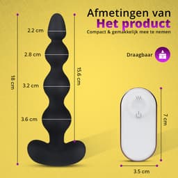 TipsToys® Prostaat Vibrator met Afstandsbediening - Stimulator met Anal Beads - 9 Vibrerende Standen - 2.2-3.6⌀ Anale Buttplug Massager - Prostate Sex Toys voor Mannen, Vrouwen en Koppels - Waterdicht, Vibrerend & Oplaadbaar - Siliconen - Zwart — thumbnail 3