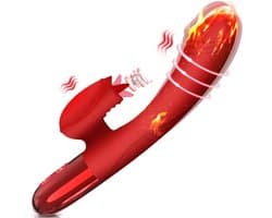 Vitdipy - Vibrator - Stotende Rabbit Vibrator - Verwarmbaar - Pulsing Clitoris en G-spot Stimulator - Vibrators voor Vrouwen Realistisch - Sex Toys voor Koppels - Rood