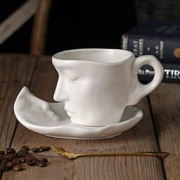 Koffiekop Set - Bruidspaar Mokken - Romantische Momenten - Elkaar Passende Contouren - 290ml - Wit — thumbnail 1