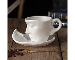 Koffiekop Set - Bruidspaar Mokken - Romantische Momenten - Elkaar Passende Contouren - 290ml - Wit