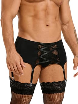 Zeloria Heren Jarretel Boxer Kant – Erotische Lingerie met Bandjes – Zwart – XL – Exclusief Kousen — thumbnail 2