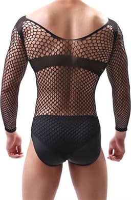 Sexy Heren Visnet Bodysuit - Lingerie met Lange Mouwen voor Mannen - One Size — thumbnail 4