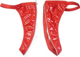 BamBella® Erotische onderbroek - Maat S/M - Wetlook string Dames - Rood Datex mix latex en stof ondergoed Sexy BDSM kleding met rits open kruis — thumbnail 4