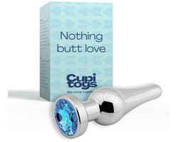 Cupitoys® Metalen buttplug - Zilver - Diamant blauw - Taps - Small - Sex toys voor vrouwen - Sex toys voor mannen - Buttplugs