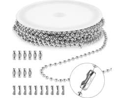 Stainless Steel Ball Chain - Silver Ball Chain met Matching Connectors - Chains voor Sieraden Maken - DIY voor Dog Tags, Halskettingen, Oorbellen