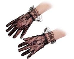 Cottelli Collection - Vingerloze Kanten Handschoentjes met Schulprandje - Zwart M