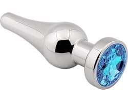 Cupitoys® Metalen buttplug - Zilver - Diamant blauw - Taps - Large - Sex toys voor vrouwen - Sex toys voor mannen - Buttplugs