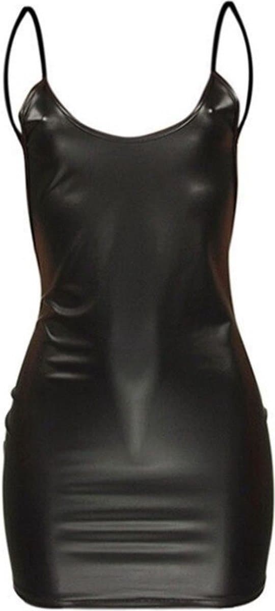 WiseGoods Luxe Latex Wetlook Jurkje Dames - Feest Jurkjes - Sexy Kleren Vrouwen - Party Kleding - Jurk - Disco Jurken - Zwart - M — afbeelding 1