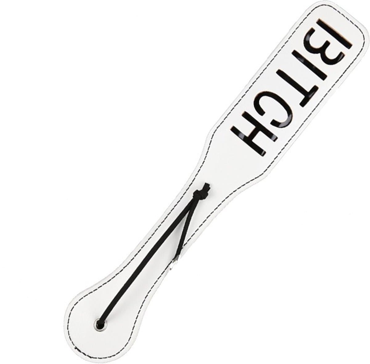 Nooitmeersaai - Paddle met letters - PU leer - Wit/zwart - BITCH — afbeelding 1