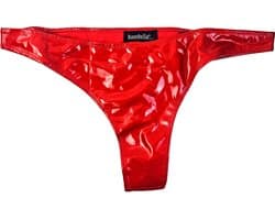 BamBella® Erotische slip- Maat L/XL- Wetlook String Dames - Rood Datex mix latex en stof ondergoed Sexy BDSM kleding