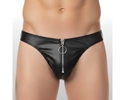 Heren Slip Wetlook met Rits Voorzijde - BDSM - PU Leder - Sexy Herenlingerie - Maat L | LS241
