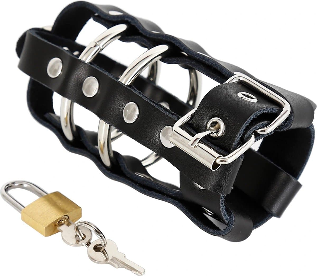 vscnovelty - chastity device - Cock Strap with Lock - PU leder — afbeelding 1