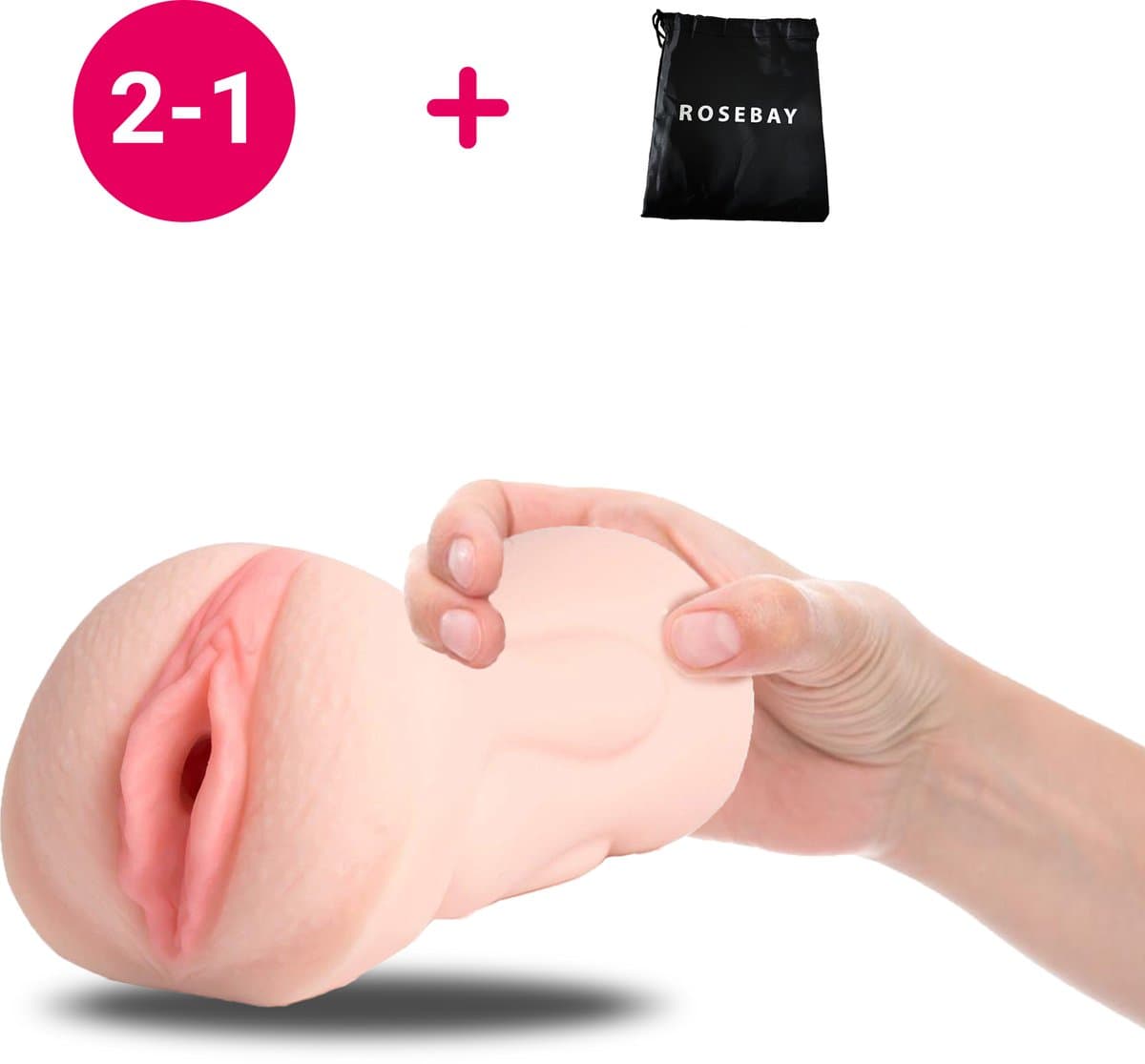 Rosebay - 2-1 Mond & Pussy Masturbator - Masturbator voor Man - Pocket Pussy - Sex Toys voor Mannen - Wit - Met Opbergzakje — afbeelding 1
