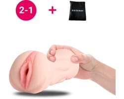 Rosebay - 2-1 Mond & Pussy Masturbator - Masturbator voor Man - Pocket Pussy - Sex Toys voor Mannen - Wit - Met Opbergzakje