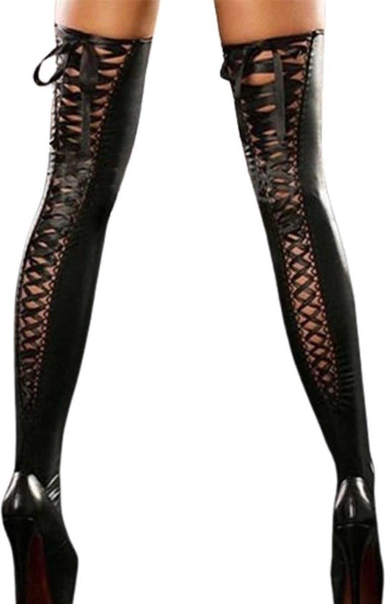 PU Lederen BDSM kousen - Wetlook - Inclusief veters - Sexy stocking - One size - Erotische sokken - Hold-up — afbeelding 1