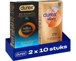 Durex - 20 stuks Condooms - Intensity XL Nieuwste generatie ultradun, gedeelde lichaamswarmte 10st - Nude Huid op Huid gevoel XL 10st - Voordeelverpakking