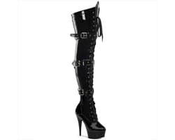 Pleaser - DELIGHT-3028 Plateau Overknee Laarzen - Paaldans schoenen - 44 Shoes - Zwart