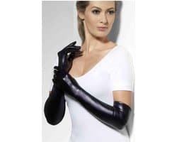Zwarte lange wetlook handschoenen voor dames