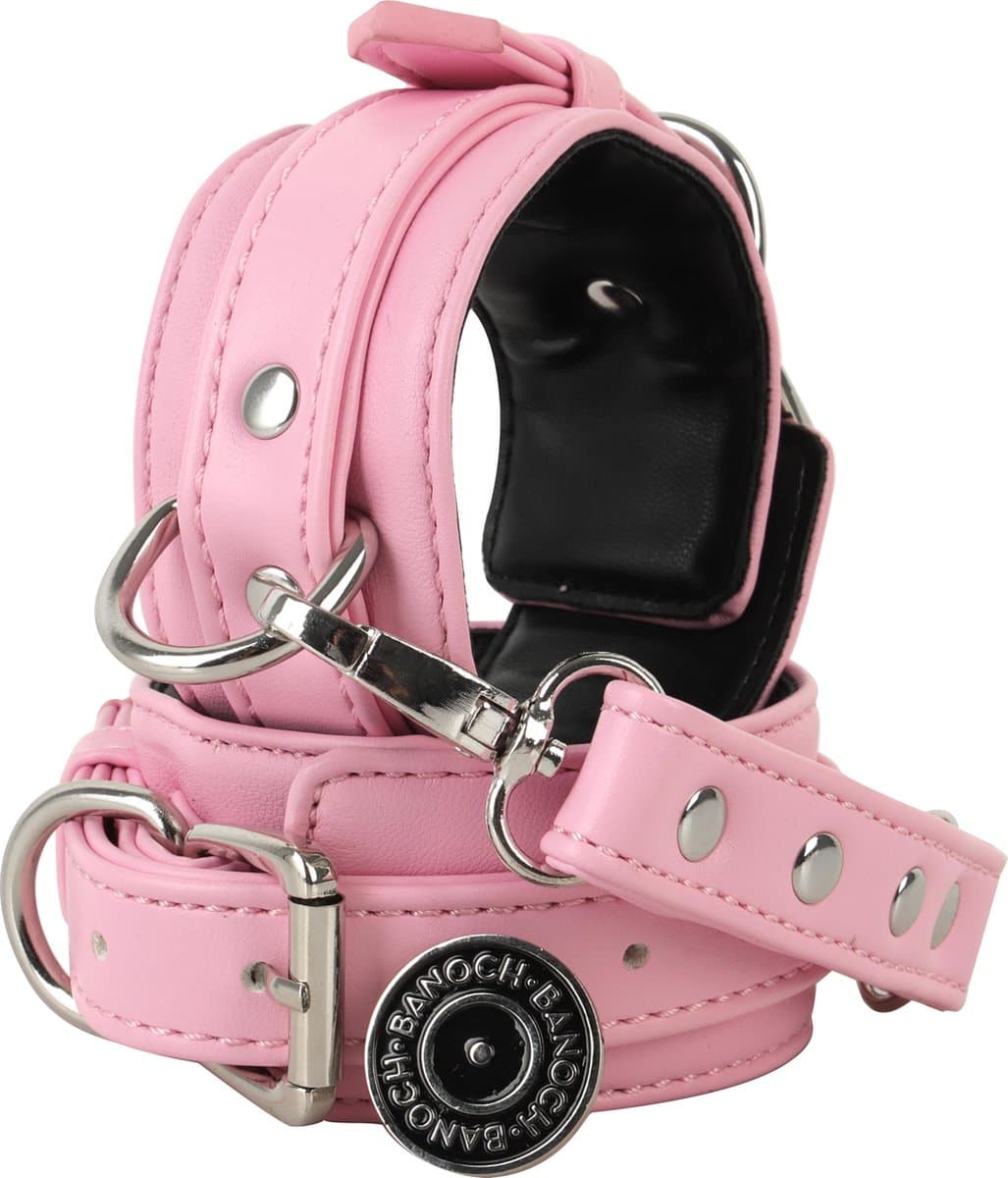 Banoch | verstelbare bondage handboeien van pu leer | roze / zwart | bdsm — afbeelding 1