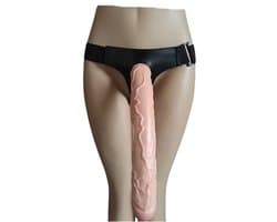JustValue Strap-On XXL Voorbinddildo - 38 cm - Verstelbaar Harnas - Realistisch - Groot - Koppels - Siliconen