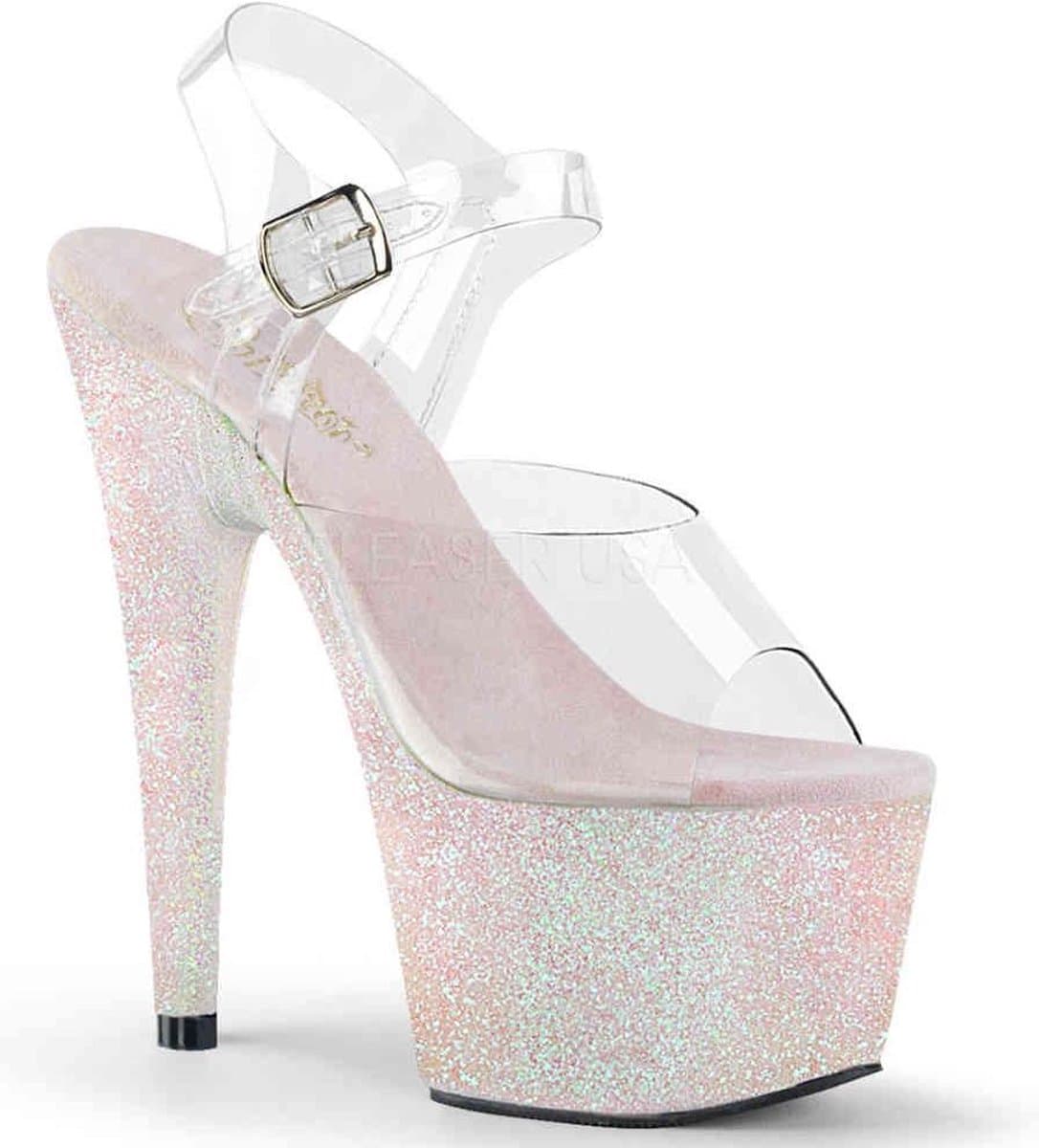 Pleaser - ADORE-708HMG Sandaal met enkelband, Paaldans schoenen - Paaldans schoenen - 36 Shoes - Roze/Transparant — afbeelding 1