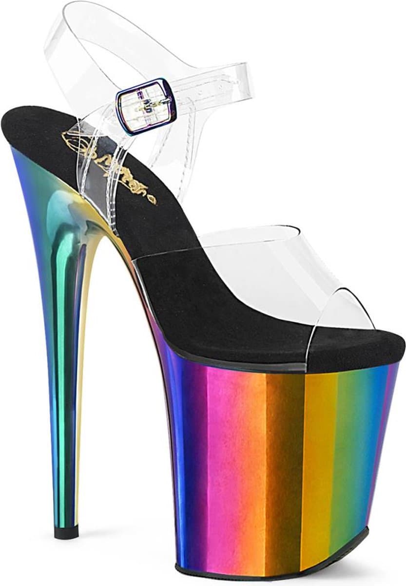 Pleaser - FLAMINGO-808RC Sandaal met enkelband, Paaldans schoenen - US 10 - 40 Shoes - Transparant/Regenboog — afbeelding 1