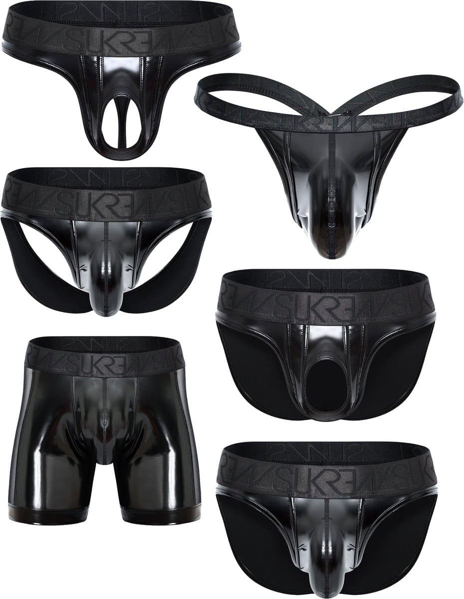 SUKREW Wet Look FETISH Collection - The Ultimate Multipack - MAAT M - Erotisch Heren Ondergoed - String voor Man - Sexy mannen String — afbeelding 1