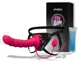 VIVIDIA Pink Bloom™ – Verstelbaar Strapon Harnas met Premium Vibrerende Voorbinddildo & Trillende Buttplug – Inclusief App voor Controle & Glijmiddel Sample – Voorbind Dildo Set voor Koppels