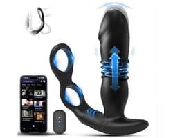 Cuhostki 1 Stuk Prostaat Massager Mannen - Zwarte Prostaat Stimulator met Cockring - App en Afstandsbediening - 7 Stoot- en 7 Trilmode - Waterdicht Seksspeeltje voor Mannen en Koppels