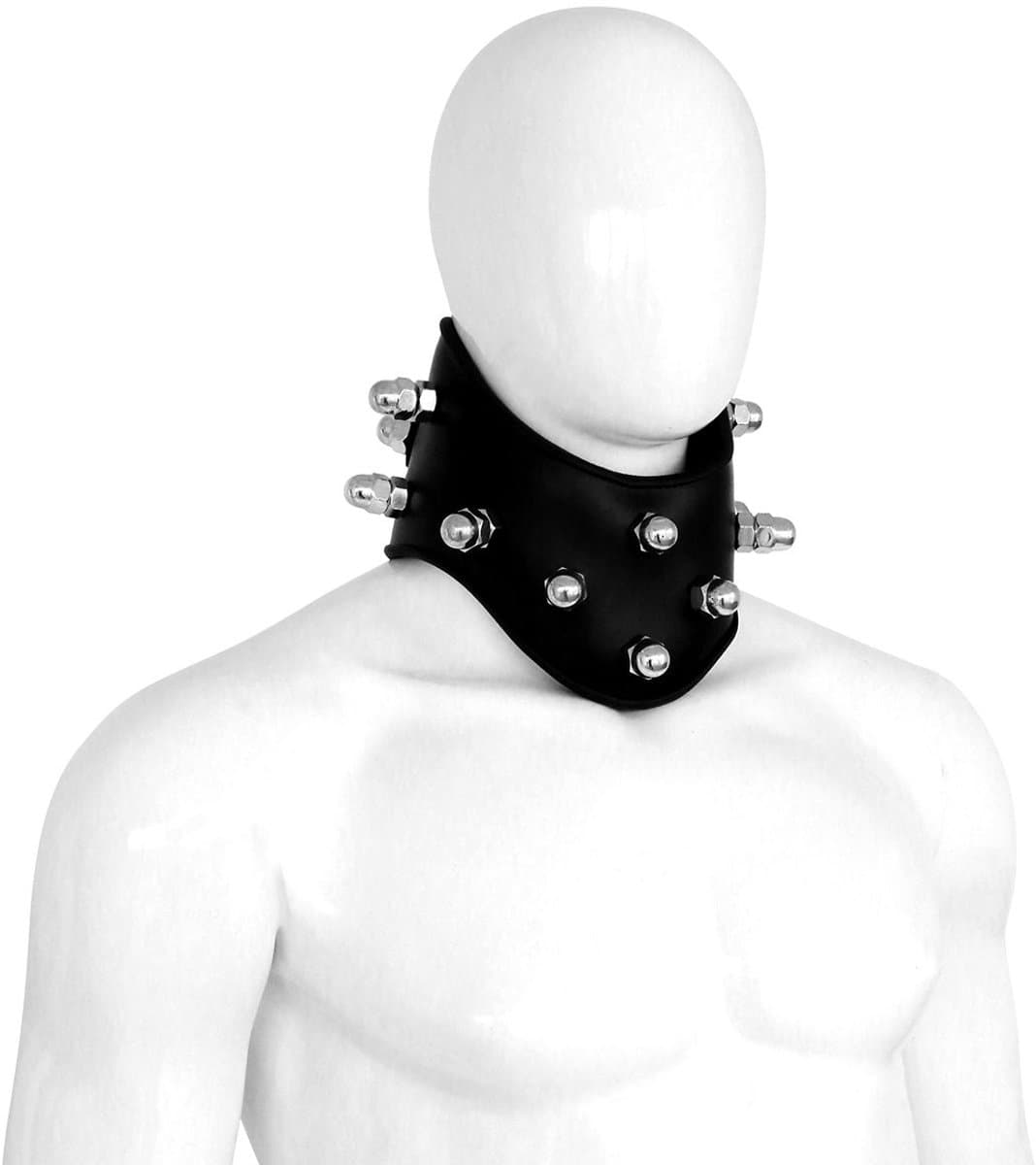 Kiotos - Hoge Posture Collar met Bouten en Moeren - Leder - Zwart — afbeelding 1