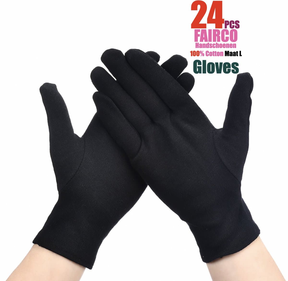 Katoenen Handschoenen Zwart Maat L - Inspectie katoenen werkhandschoenen munt sieraden werknemer etiquette handschoen - Gloves Cotton - Beschermende Handschoenen - Wegwerp Handschoenen 24Stuks/12Pairs L — afbeelding 1