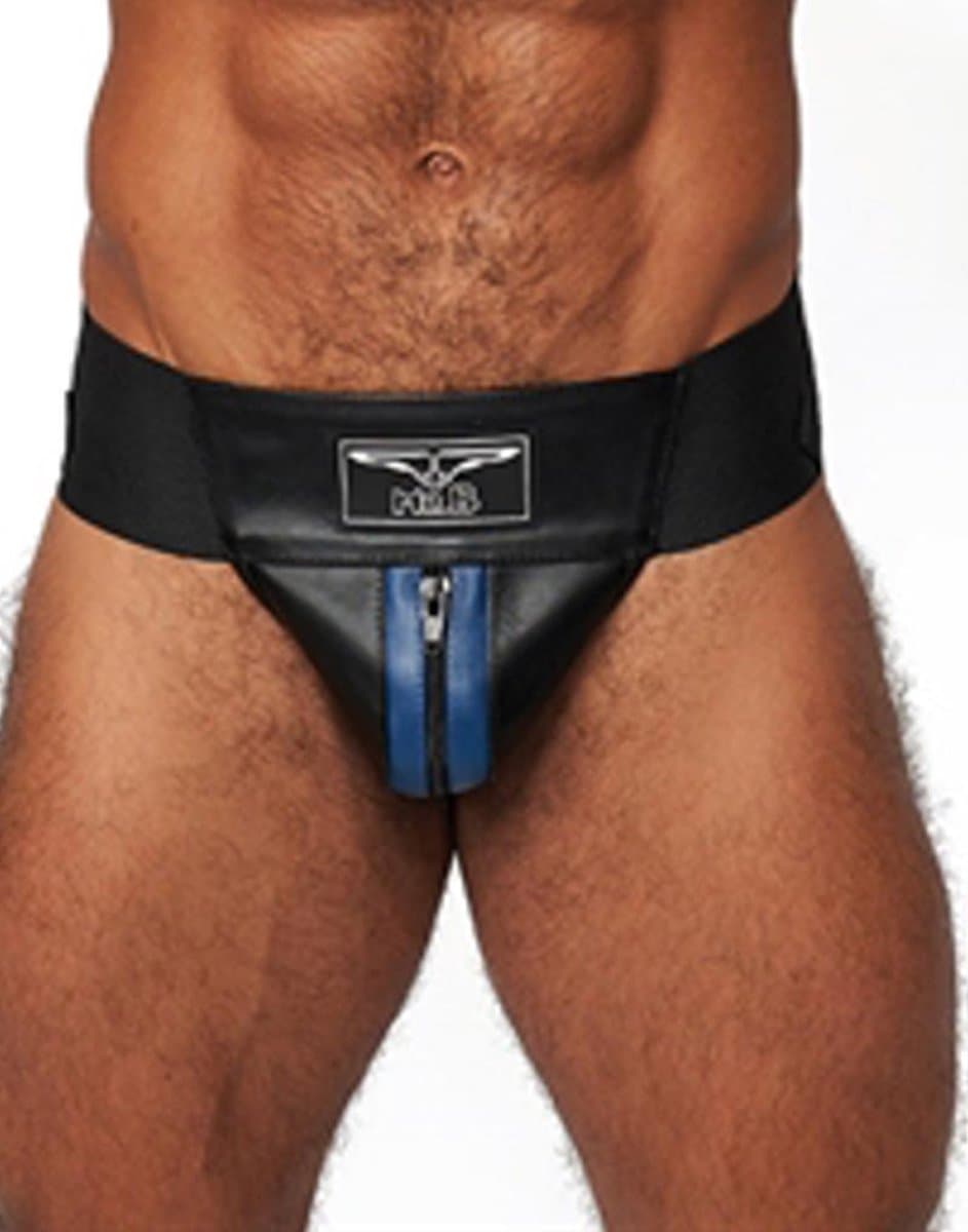 Mister b leather premium jockstrap black/Blauw Large — afbeelding 1